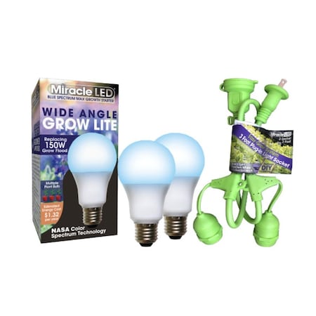 Miracle Led Multi-Plant WIDE ANGLE Blue Spectrum Grow Light, Two Socket Fixture 802925